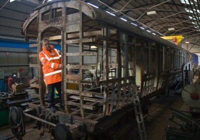 GWR Toplight no 3639 is inspected by Assistant Project Manager, Carriages, Steve Lord at Williton on 28 December 2008. Picture by Mike Dunse.